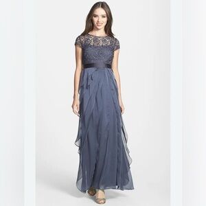NEW Adrianna Pappell Elegant Lace Bodice Chiffon Evening Dress - Grey